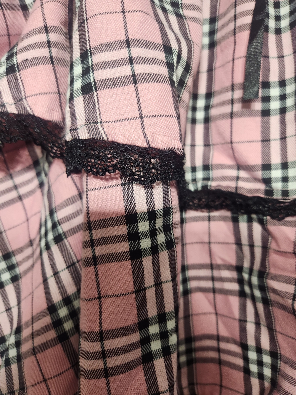 Hot Topic Pink & Black Plaid Corset Tie Lace Tiered Mini Skirt. Size XL. - Picture 3 of 8